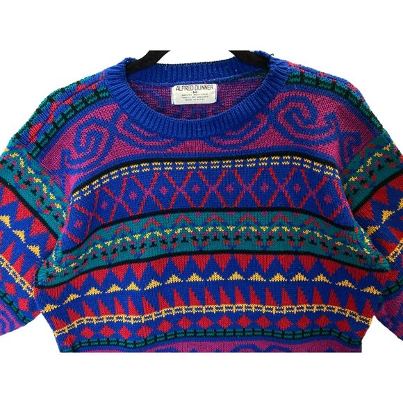 Vintage Coogi Style Geometric Memphis 80s Hip Hop Womens Alfred Dunner Sweater - Picture 2 of 7